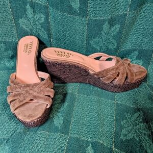 Vivi G Leather Look Wedge Heel Slide Sandals size 9